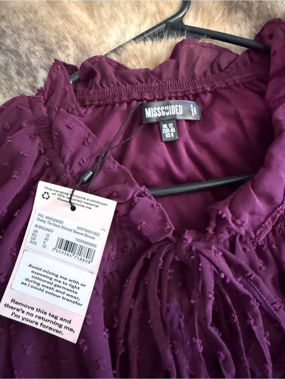 Missguided Plum Elastic-Neck Blouse
